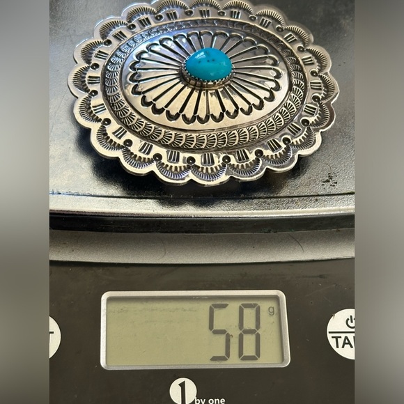 Turquoise native Concho sterling silver belt buckle NEW - Picture 8 of 8